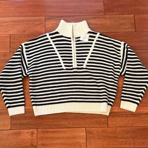 NWT Striped Black and White Women's Sweater Quarter Zip Size Small